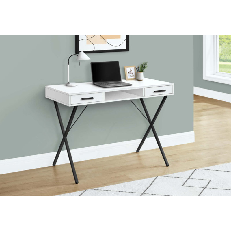 Bureau d'ordinateur, bureau personnel, ordinateur portable, installation à gauche, à droite, tiroirs de rangement, travail, métal, contemporain, moderne