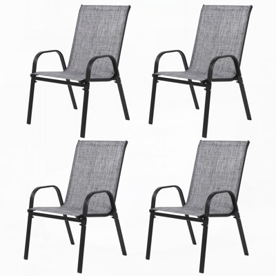 Ensemble de 4 chaises de jardin avec accoudoirs et dossier haut, idéales pour le jardin, la terrasse, la piscine, la plage et les espaces extérieurs (gris).
