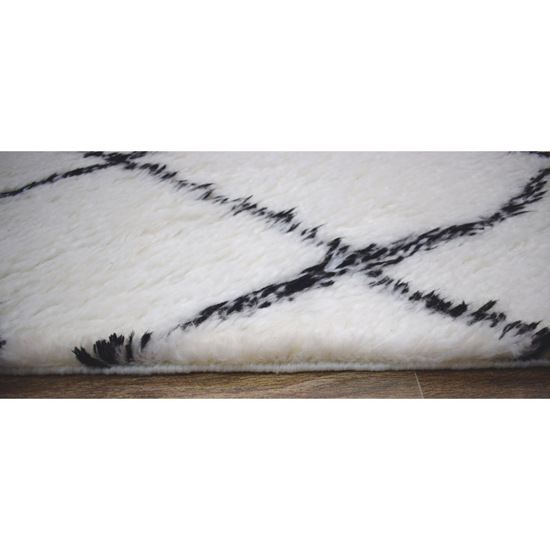 Tapis géométrique en laine noué à la main noir / beige, Rectangle 4 pi x 6 pi