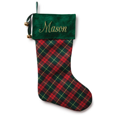 Personalized Plaid Stocking---Green Cuff