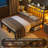 Metal Bed Frames With 2-Tier Storage Headboard And LED Light,No Box Spring Needed, Noise-Free,Easy Assembly-726164108-726164105