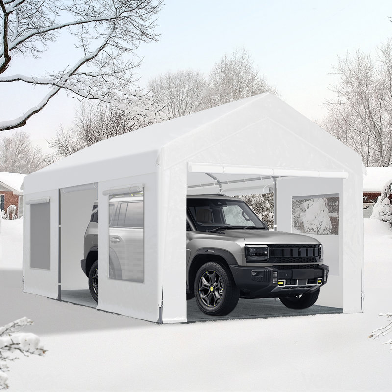 10 pi. L 20 pi. Garage d'extérieur robuste D - Grand abri d'auto avec fenêtres respirantes, Blanc