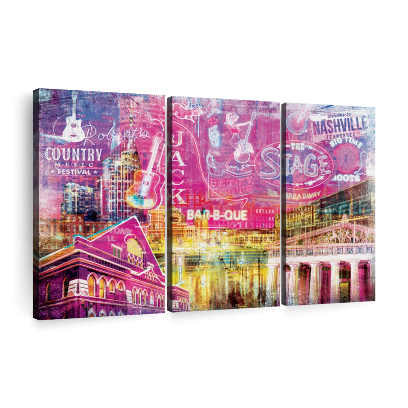 Ensemble de 3 pièces grunge Nashville, H 24 po x l 38 po x P 1,25 po