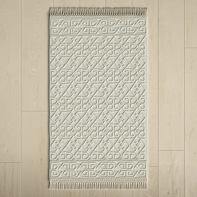 Arles Noelle Geometric Hand Woven Cream Area Rug, Rectangle 2' x 5'