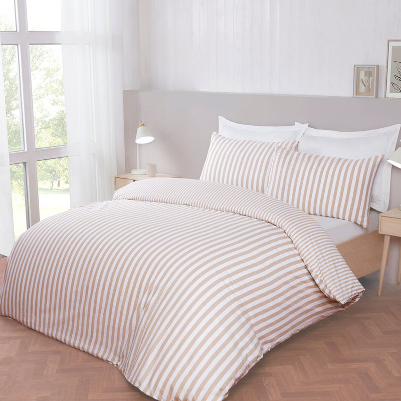 Cool Comfort Natural Stripe Cotton Lyocell Duvet Set   , Single Bed (140 x200 cm)