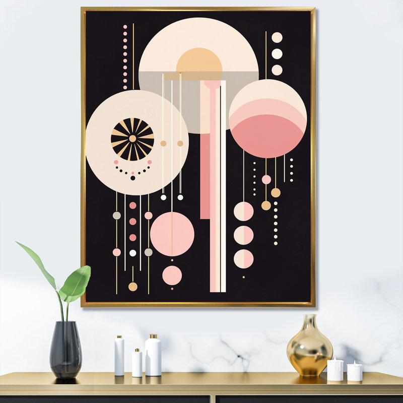 Boho Chic - Illustration géométrique abstraite I - Impression, H 32 po x l 24 po, Cadre flottant doré