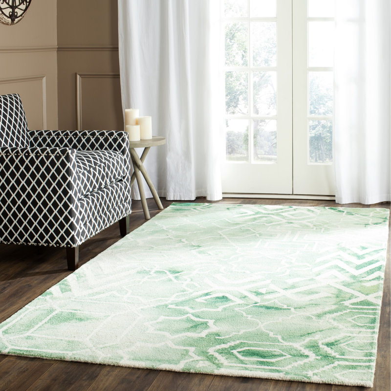 Hallette Hand Tufted Wool/Cotton Geometric Rug in Green, Rectangle 4' x 6'