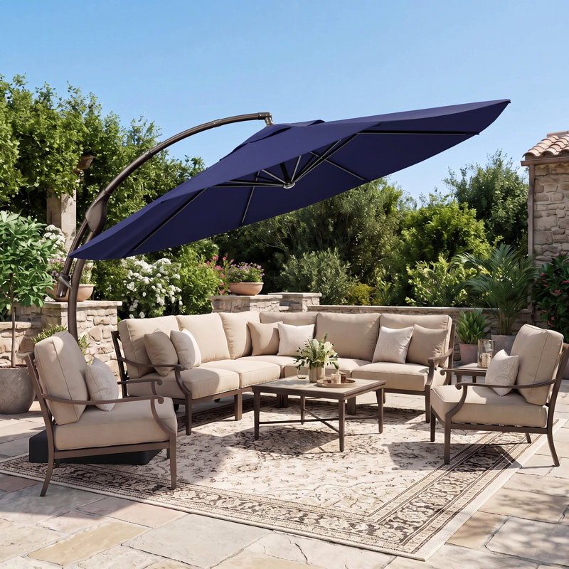 Parasol de terrasse déporté en aluminium de 11 pieds (11 pi) avec base, Marine