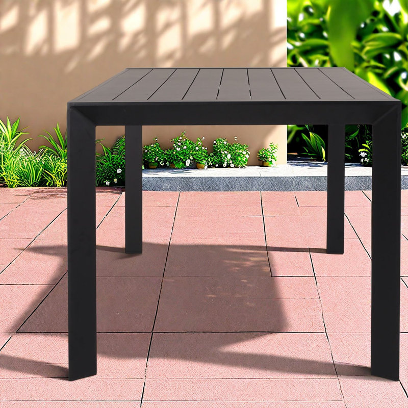 Grandes tables de patio, plateau à lattes en aluminium noir, salle à manger d'extérieur moderne