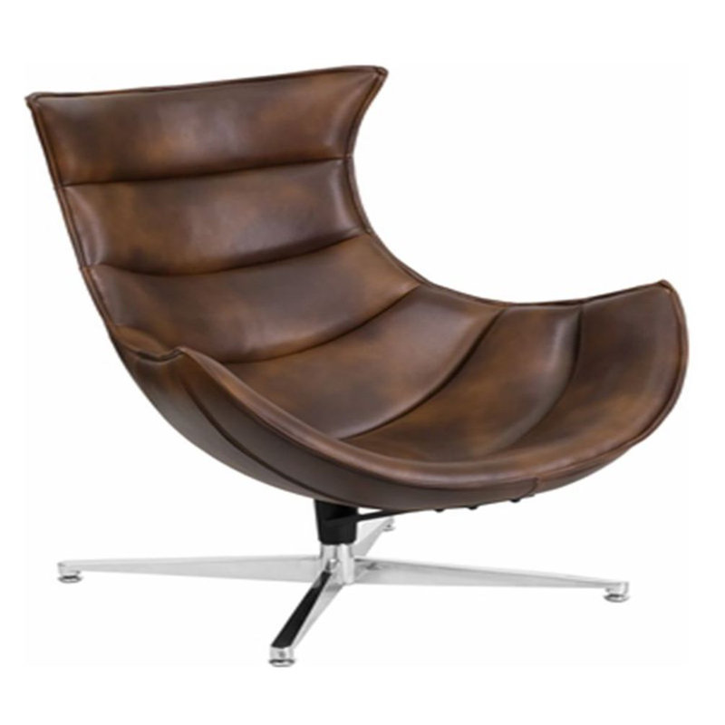 Chaise longue pivotante de 31 po Bisham, Similicuir brun