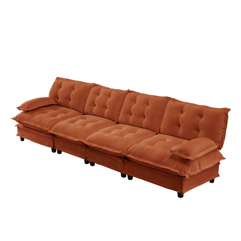 Canapé modulaire modulaire Cloud avec assise profonde, H 35,4 po x l 138,5 po x P 33,8 po, Chenille - Orange