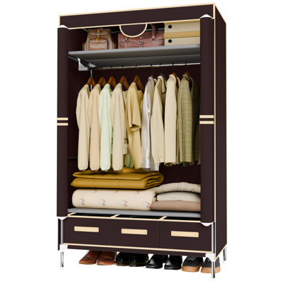 Garde-robe simple et portable en tissu non tissé, 67 pouces de hauteur, avec espace de suspension pour manteaux et sacs, robuste et facile à assembler, comprend 3 tiroirs de rangement, idéal pour la location, les dortoirs et les chambres à coucher