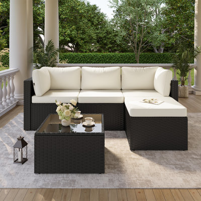 Ensemble de conversation de patio 3 pièces, ensemble de conversation en osier de rotin avec repose-pieds et table basse Pe