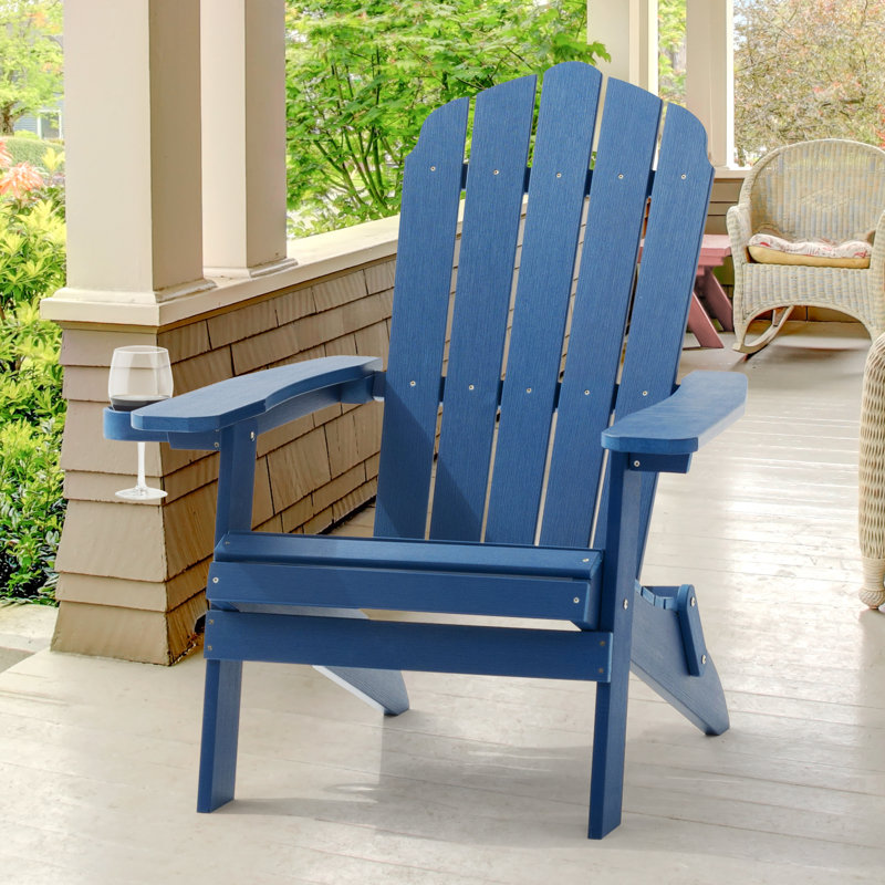 Thornfeldt HIPS Weather-Resistant Folding Adirondack Chair, Navy Blue