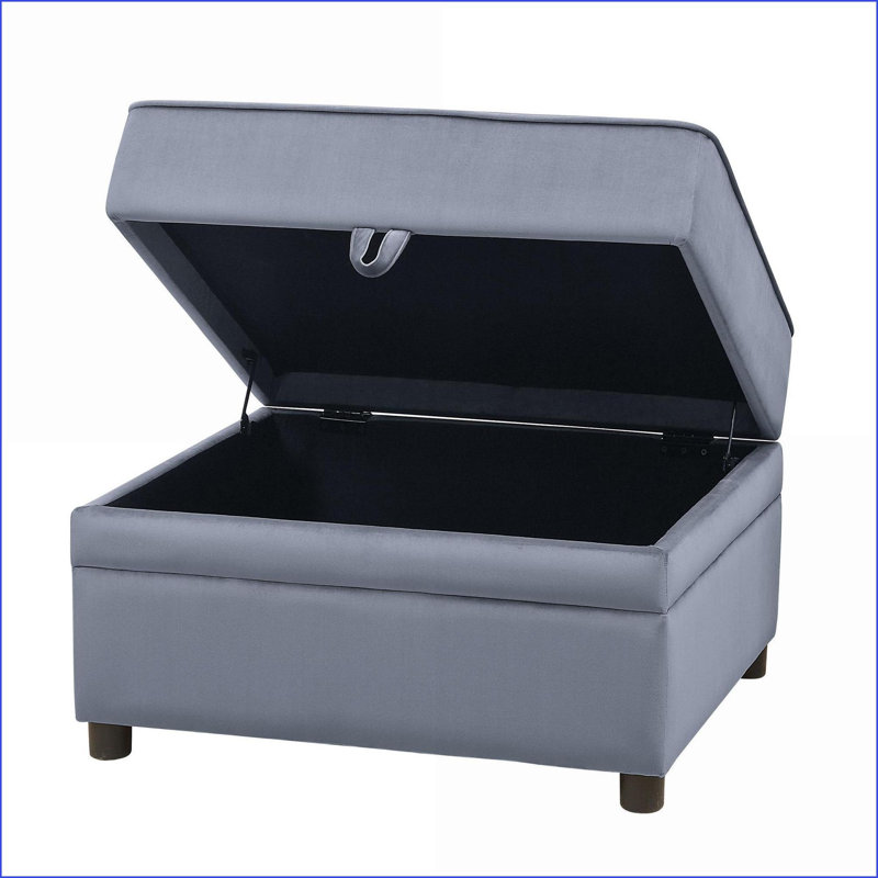 Repose-pieds contemporain en velours gris anthracite avec rangement | Bois | Noir