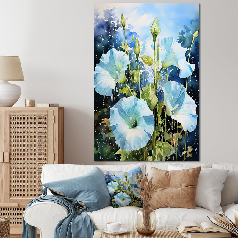 «Blue Morning Glory», art mural «Dewy Blooms I», Toile tendue, H 32 po x l 16 po