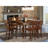 5 Piece Counter Height Pub Set Includes a Square Dining Table with Butterfly Leaf and 4 Dining Room Chairs, Mahogany