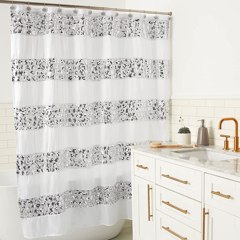 Rideau de douche simple rayé Ced, Blanc