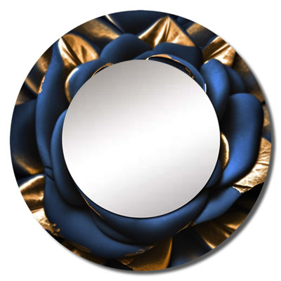 Gilded Rose In Kings Blue II - Rose Large Mirror, Blue Round Decorative Wall Mirror, Printed Metal Art