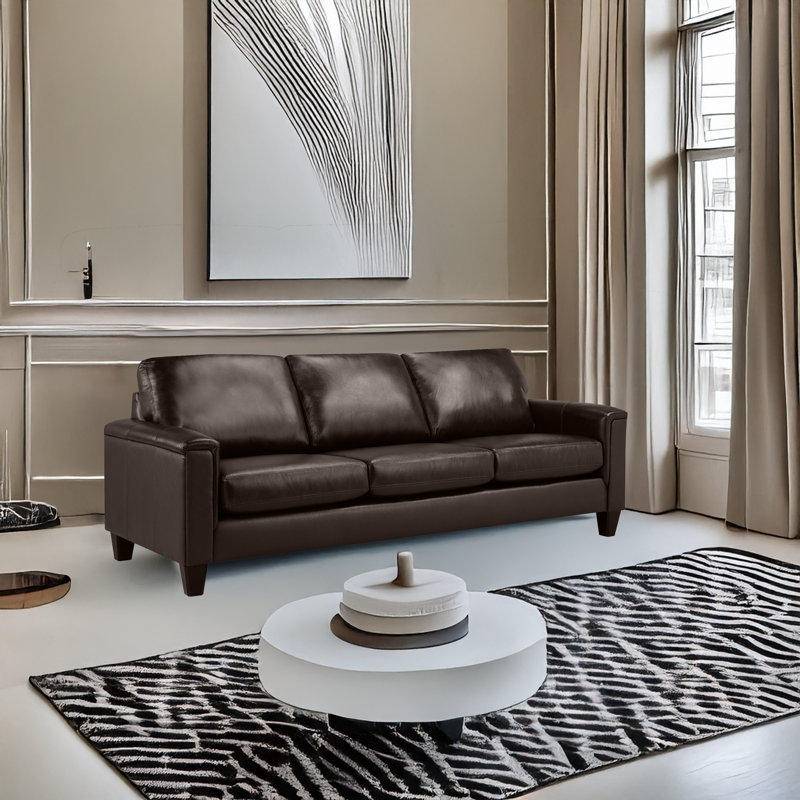 Canapé à accoudoirs carrés en cuir véritable 89 po Deboer, Cuir assorti espresso