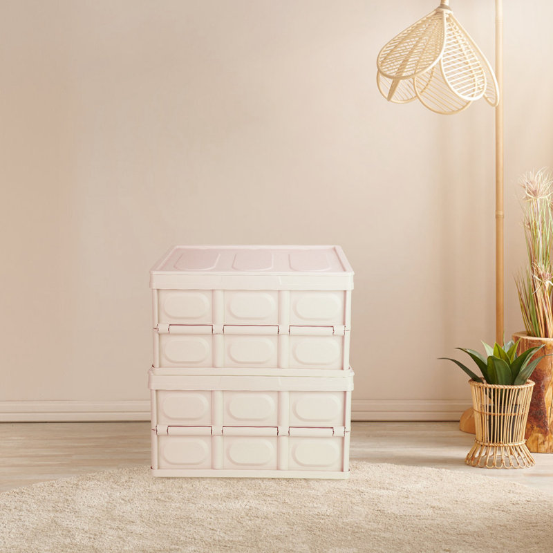 2Pcs 56L Collapsible Storage Bins With Dustproof Lid Waterproof Interior Bag Handle Stackable Storage Box Container Utility Organizer Crate For Campin