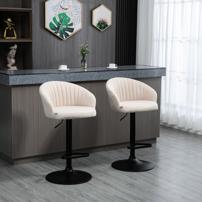 Tabourets de bar pivotants réglables de couleur beige (de 2). Siège réglable de 25,5 po à 31,75 po, siège pivotant à 360 °, tissu, paire de cadres en acier beige, hauteur texturée en lin, fabrication pivotante, capacité de 220 lb
