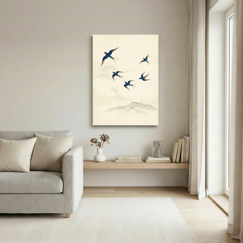 Birds Mountains, reproduction d'art sur toile, ensemble de 1, H 48 po x l 32 po, Toile tendue