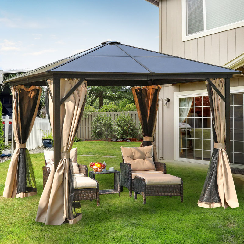 10 Ft. W x 10 Ft. D and 12 Ft. W x 10 Ft. D Patio Gazebo with Curtains, 10 Ft. W x 10 Ft. D