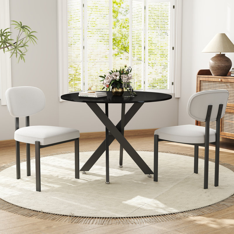 Ensemble repas rond à piédestal, Noir, 3, Orange