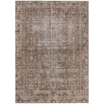 Delaura Brown Washable Indoor-Outdoor Rug - LOOMLAN