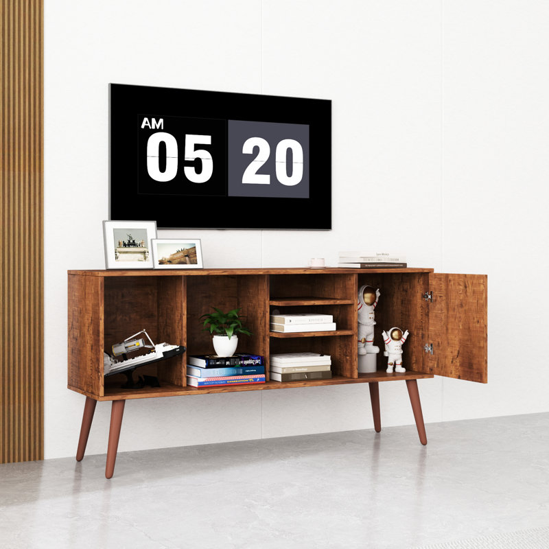 Living Room Furniture Tv Stand, 1 Storage Slot And 3 Shelves, , Walnut Brown, Fits 50 - 59 Inch Tvs Stand Cabinet For Room, & Finish, Accommodates Screens
