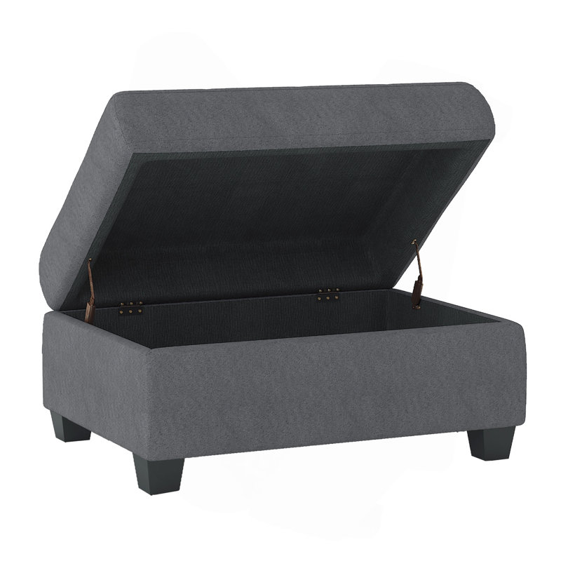 Modern Living Room 1Pc Storage Ottoman Tufted Top Fabric Upholstery Solid Wood Furniture（Only Ottoman), Gray