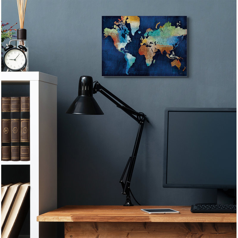 «World Map Modern Rainbow Textured Design» par Michael Mullen - impression d'art graphique, H 16 po x l 20 po x P 1,5 po