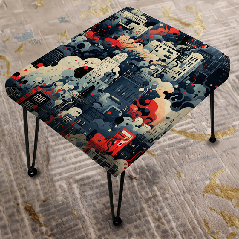 Blue And White Cityscape Pattern - Abstract Rectangle Ottoman