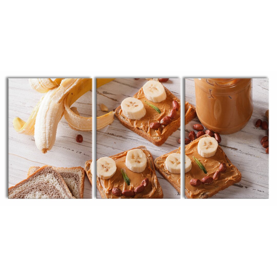 3-tlg. Leinwandbilder-Set Erdnussbutter Bananen Sandwich in Weiß