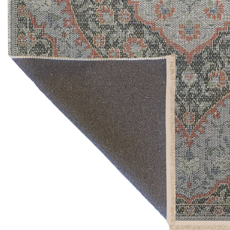 Tapis décoratif multicolore à motif floral à franges et motif floral rose, Rectangle 3 pi 9,81 po x 6 pi 6,74 po
