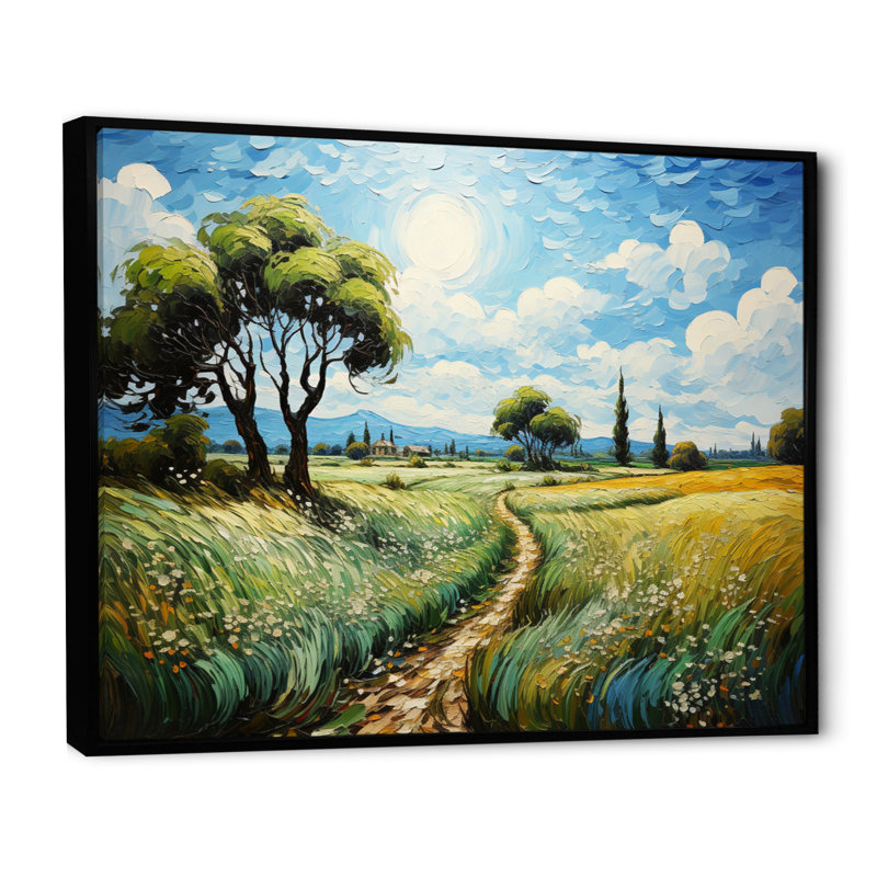 Landscape Vangogh Dandelions, reproduction d'art sur toile, 30" H x 40" W, Cadre flottant noir
