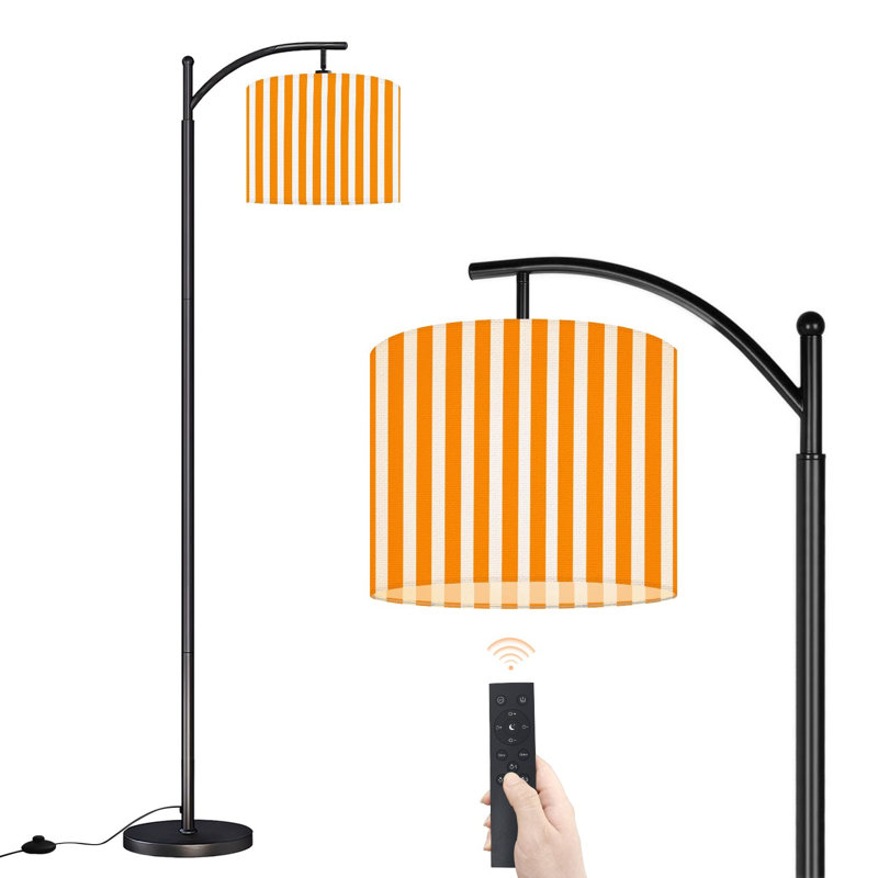 Lampe sur pied à arc avec abat-jour ajustable à rayures orange et blanches avec 3 températures d'intensité et une lampe sur pied avec interrupteur au pied pour la chambre à coucher