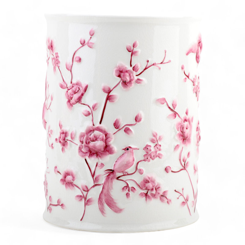 Poubelle en porcelaine, Rose/Blanc