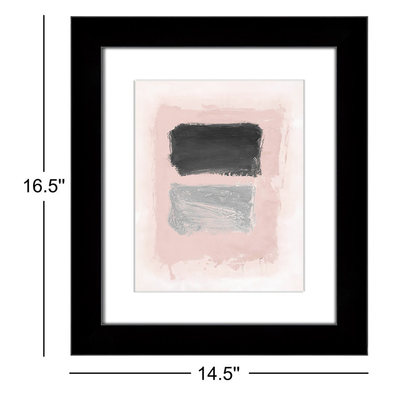 Vedaline Thomasin rose, noir et argent chatoyant I encadré sur papier par impression, Cadre carré noir avec passe-partout