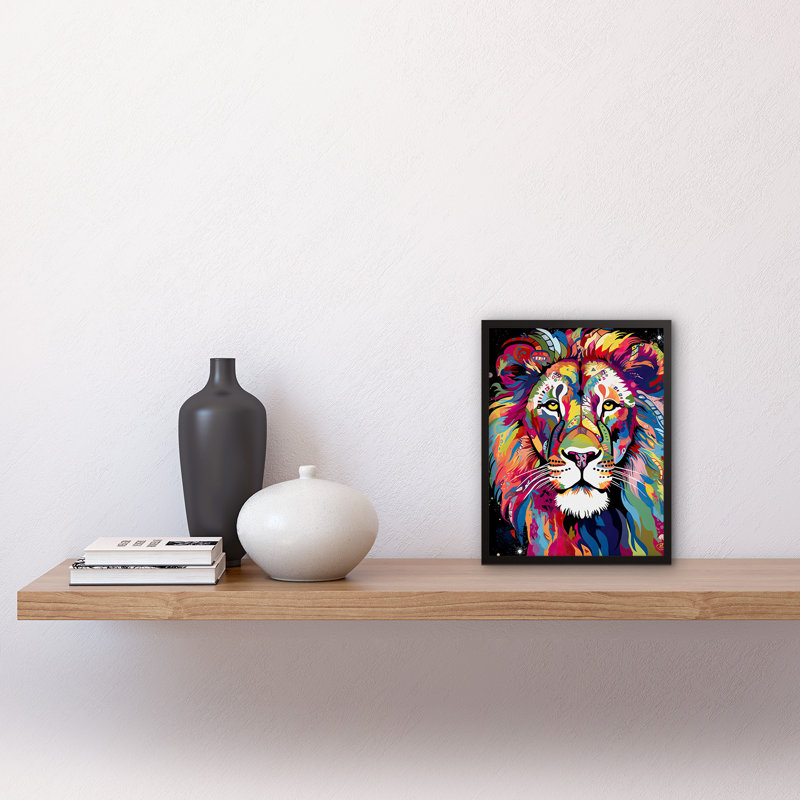 Abaas Magnificent Lion Head Psychedelic Folk Portrait Vibrant - Single Picture Frame Print