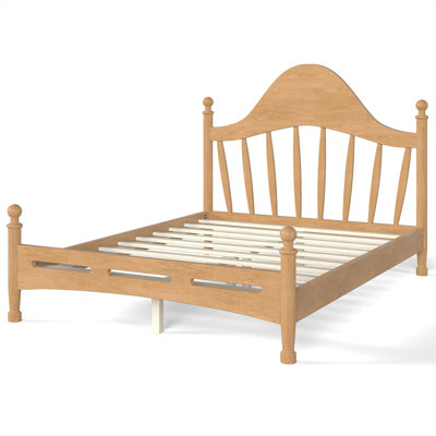 Full Size Platform Bed with Chic Headboard, Solid Wood Bed Frame with Slatted Support, No Box Spring Needed and Low to Ground Design