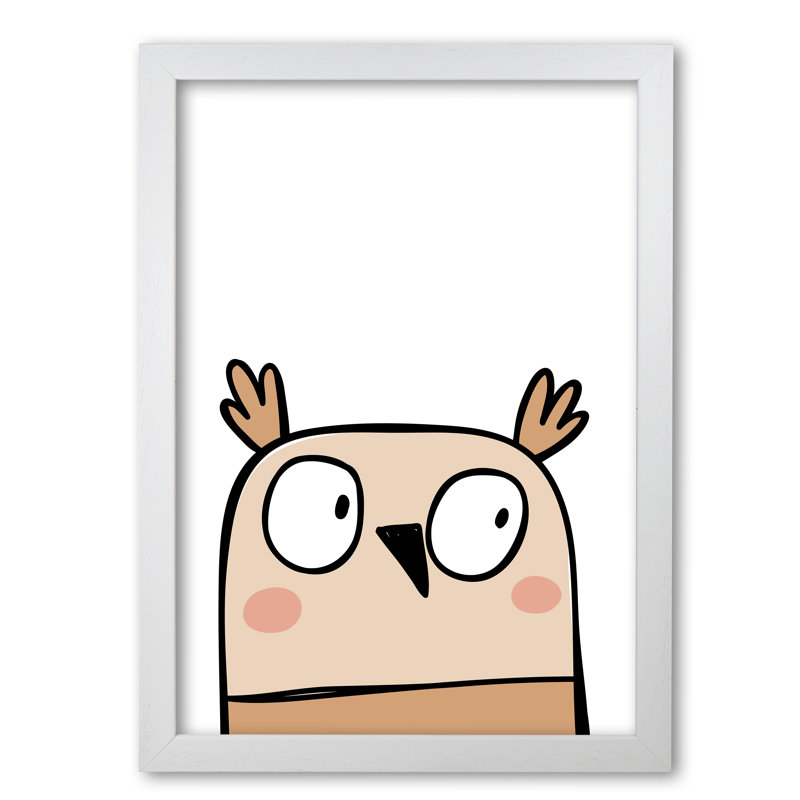 Scandi Owl - Painting, 85 cm H x 60 cm W x 5 cm D, White Grain Frame