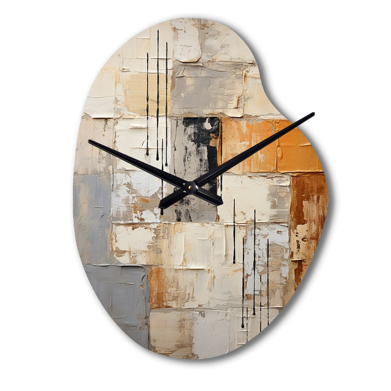 Abstraction I - horloge murale asymétrique en métal, impression de forme unique jaune, Grand
