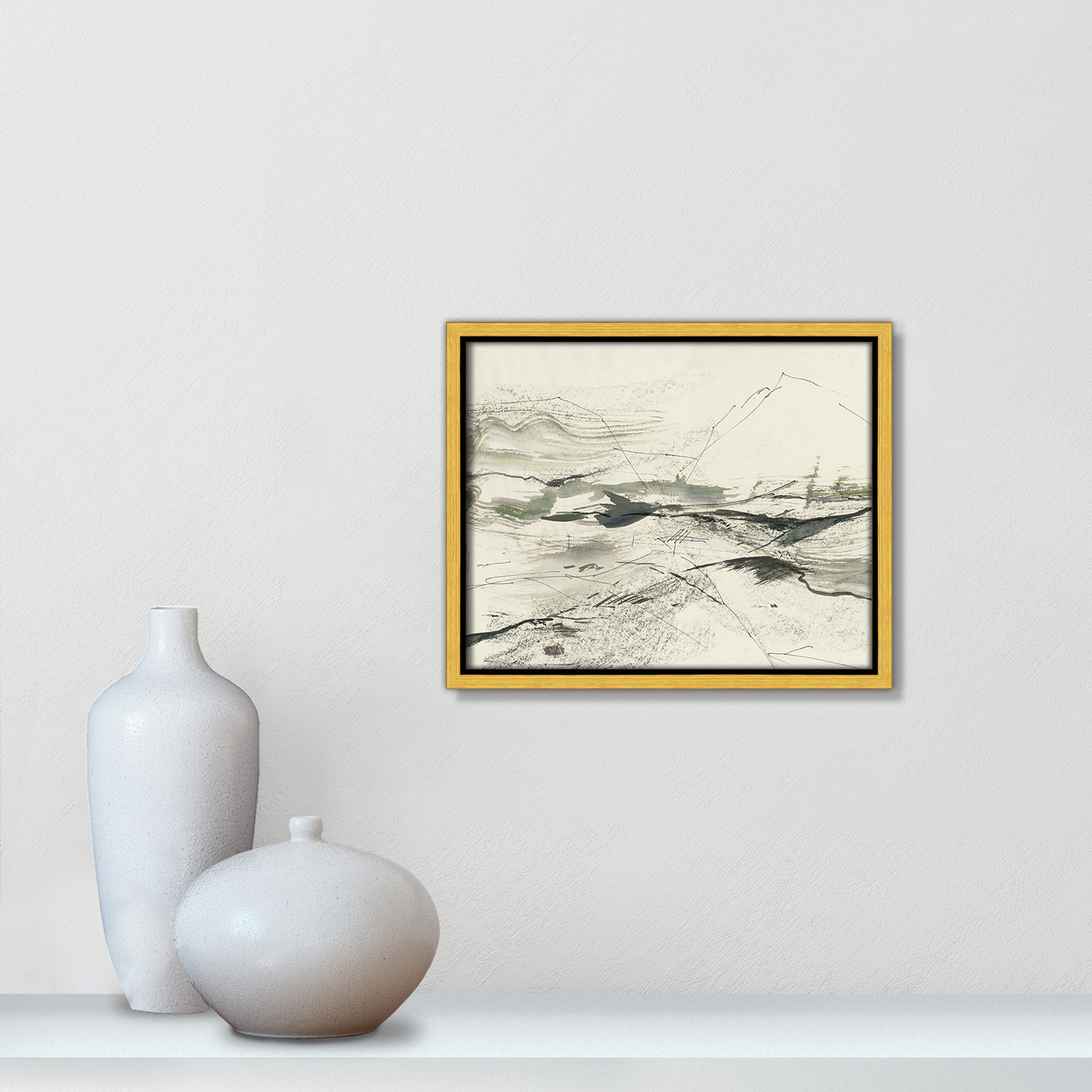 Green Sketches by PI Studio, 9.5" H x 11.5" W x 2" D, Gold Floater Framed, No Mat