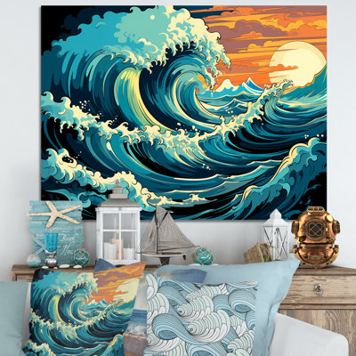 Vagues japonaises dans une tempête II - art mural tropical côtier