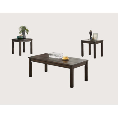 Espresso Color 3Pc Coffee Tables Set Classic 1X Coffee Table And 2X End Tables Living Room Furniture