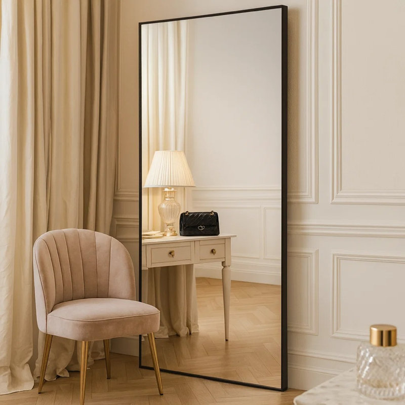 Miroir mural 40 po en bois, cadre rectangulaire mince, noir