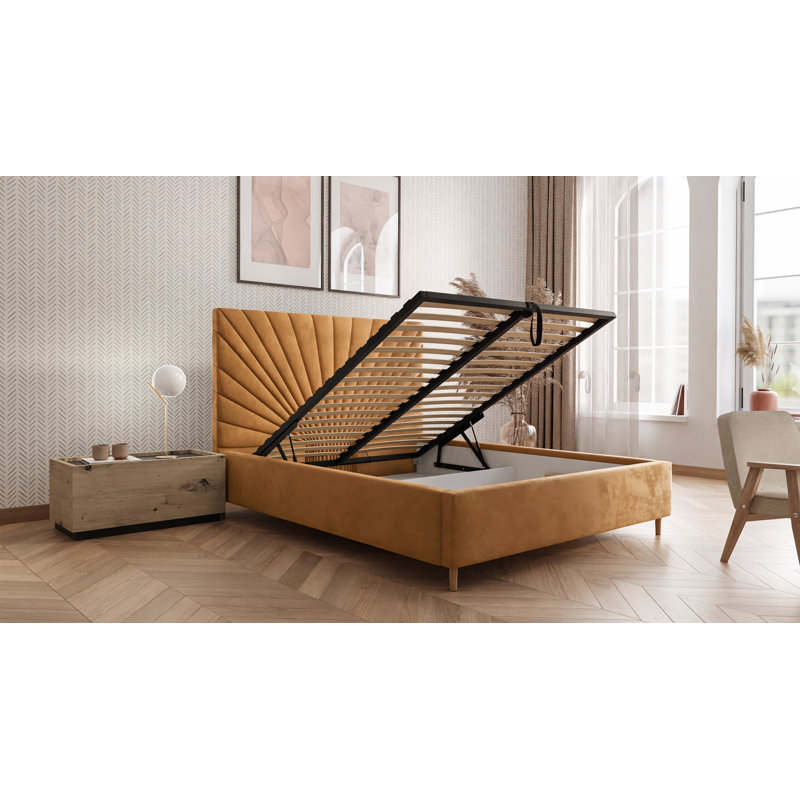 Ahu Upholstered Storage Bed, 140 x 200cm, Yellow