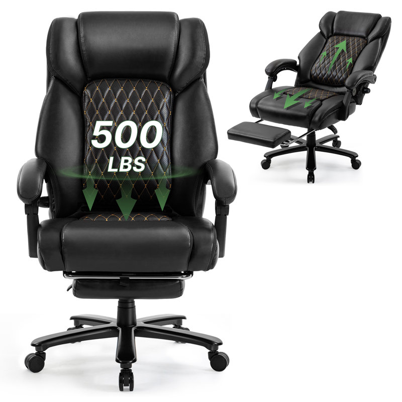 Fauteuil de direction ergonomique 500LBS, Similicuir noir